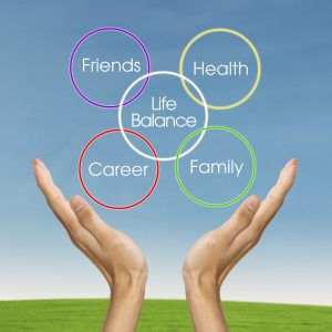 Life balance concept with hand hold all of life elements, career, family, health, and friends
